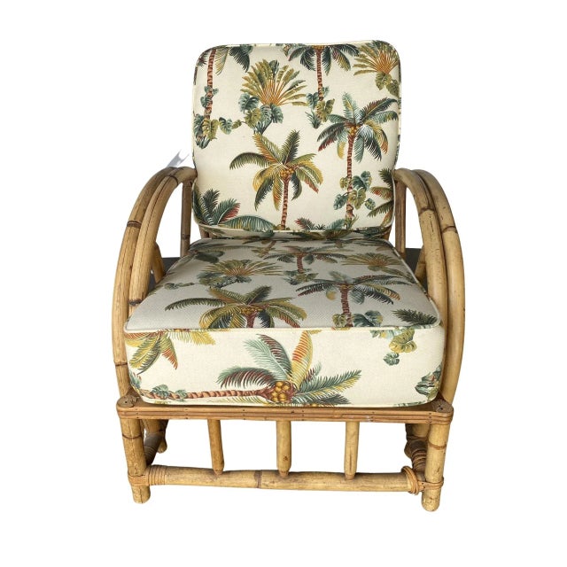 Restored 2-Strand Half Moon Rattan Lounge Chair W/ Adjustable Back & Ottoman For Sale - Image 4 of 13