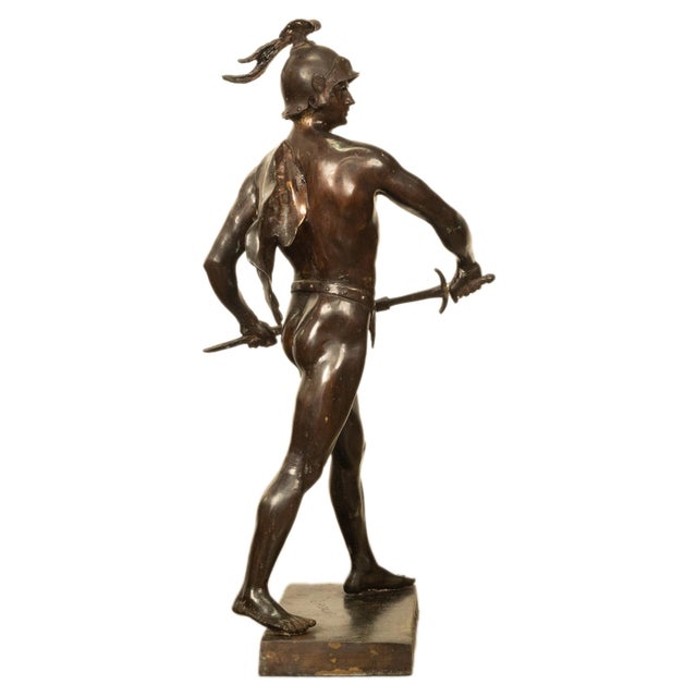 19th Century Tall Antique French Academic Realism 19th Century Bronze Roman Warrior Statue Sculpture For Sale - Image 5 of 16
