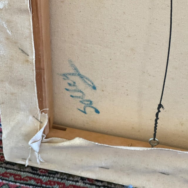 Large Original Vintage 1980s Oil on Canvas Pastel Colored Horizontal Painting #1 For Sale - Image 11 of 12