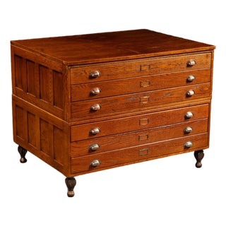 Antique Double-Stack Oak Flat File Cabinet For Sale