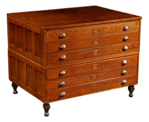 Antique Double-Stack Oak Flat File Cabinet