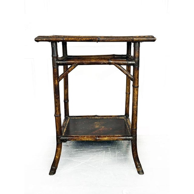 Antique English Chinoiserie 2-Tier Tiger Bamboo Side Table, 1870 For Sale - Image 9 of 11