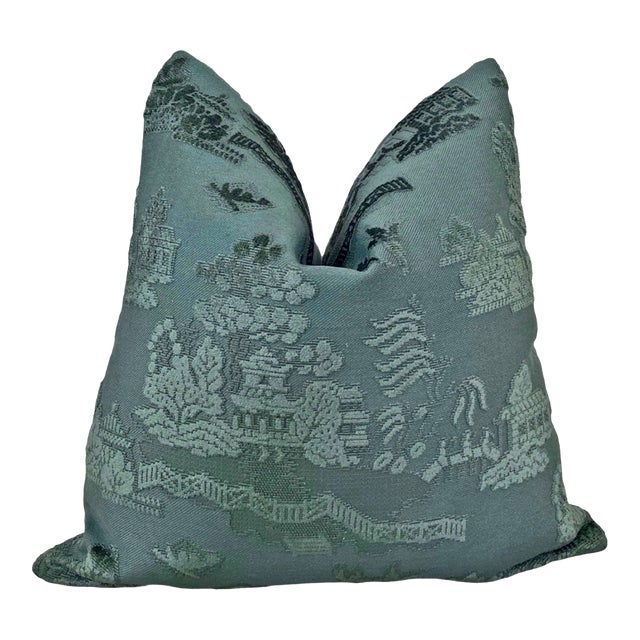 Custom Pagoda 20" Down Filled Pillow - Teal For Sale
