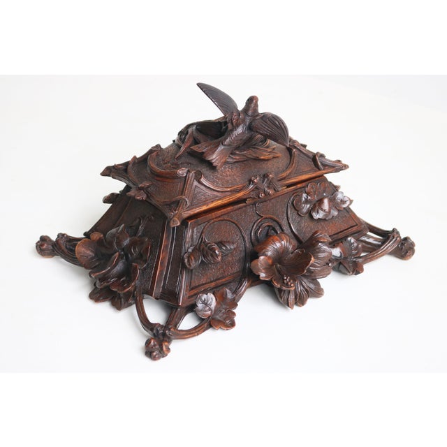 19th Century Swiss Black Forest Jewelry Box in Openly Carved Walnut, 1880 For Sale - Image 13 of 15