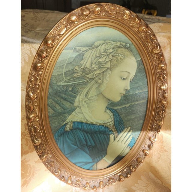 Baroque Vintage Italian Renaissance Madonna Art Print in Ornate 13" X 20" Oval Gilt Baroque Frame - Fra Filippo Lippi "Lippina" Virgin Mary Wall Decor For Sale - Image 3 of 7