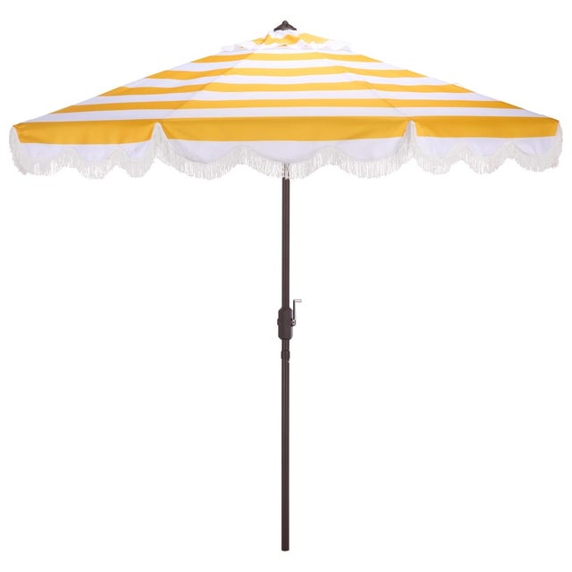 Lucerna 9 Ft Crank Umbrella, Yellow Stripe/Brown Pole For Sale - Image 9 of 9