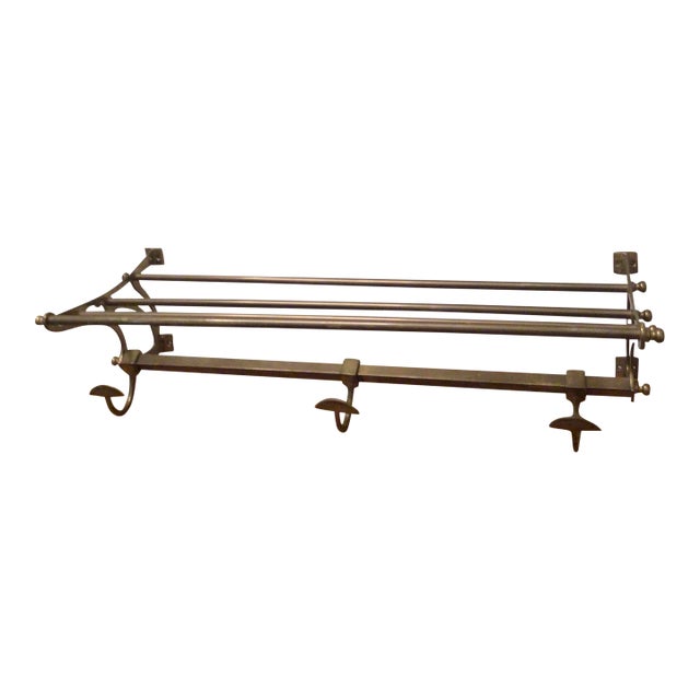 Restoration Hardware Brass Wall Mount Suitcase and Coat Rack For Sale