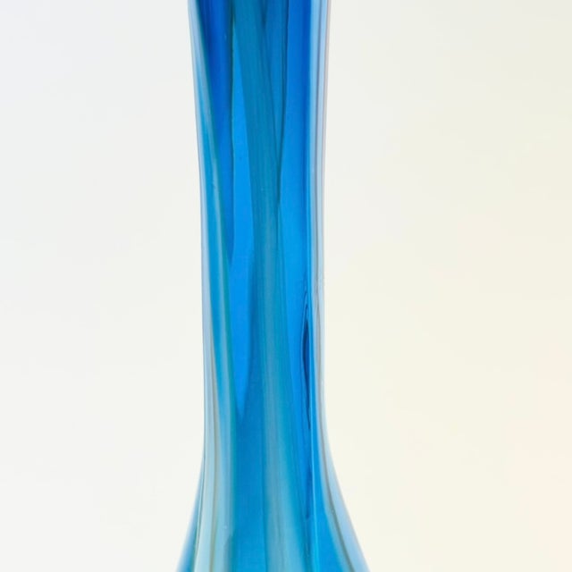 Blue MCM Striped Blue Swung Glass Vase For Sale - Image 8 of 10
