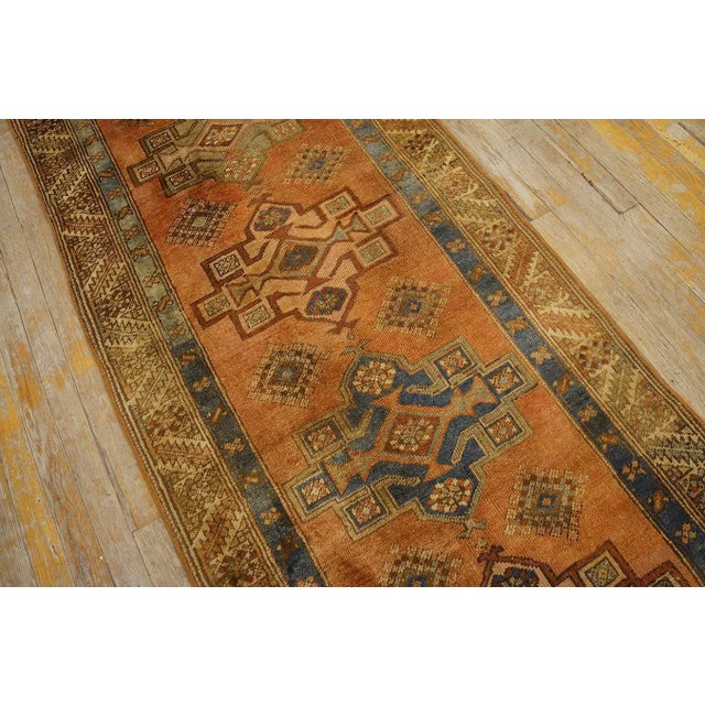 1920s 1920s Salmon Geometric Antique Nw Persian Karajeh 2'10'' X 17'10'' Rug Knotted Wool Carpet Runner For Sale - Image 5 of 10