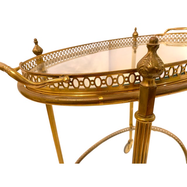 Maison Jansen Attributed Brass Bar Cart Vintage French Mid-Century Modern Hollywood Regency For Sale - Image 10 of 13