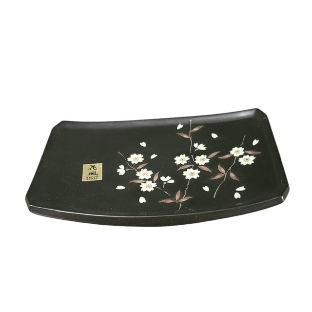 Late 20th Century Asian Japanese Floral Black Sushi "Kafuh" Tray Dish For Sale - Image 11 of 11