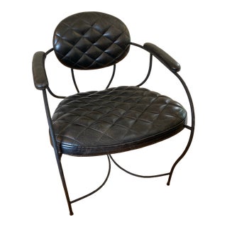 Postmodern 1980s Wrought Iron Metal and Tufted Leather Armchair Italy For Sale
