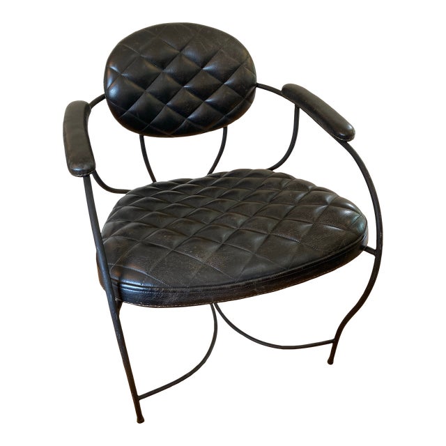 Postmodern 1980s Wrought Iron Metal and Tufted Leather Armchair Italy For Sale