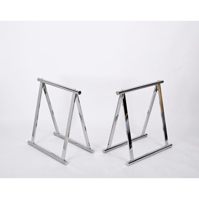 Mid-Century Modern Italian Chromed Steel Trestles by Milo Baughman, 1970s, Set of 2 For Sale - Image 10 of 13