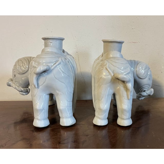 Antique 18th Century Chinese Blanc De Chine Porcelain Elephant Candlestick or Joss Stick Holders - A Pair For Sale - Image 12 of 16