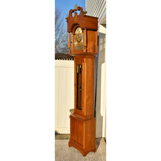 Wood Vintage Colonial Solid Cherry Weight Driven Grandafthers Clock For Sale - Image 7 of 12