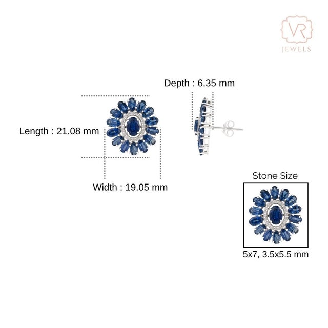 9.69ct Deep Blue Sapphire & Diamond Floral Halo Stud Earrings in 14k White Gold- A Pair For Sale - Image 11 of 14