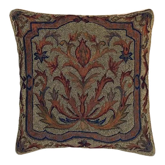 Gold & Beige Beaded Throw Pillow For Sale