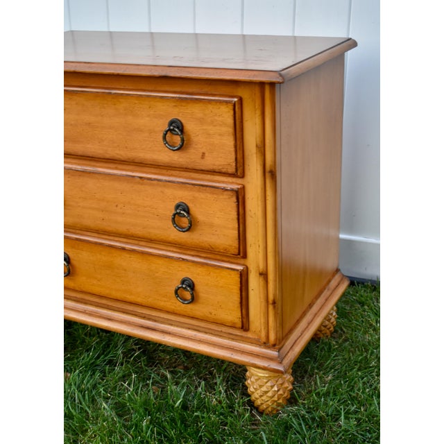 Lexington Furniture Lexington Wood Chest 3 Drawer Tommy Bahama Bachelors Dresser Pineapple Feet For Sale - Image 4 of 14