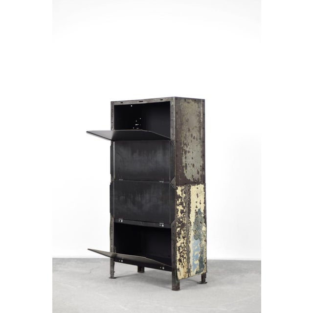 Vintage Raw Industrial Metal Factory Cabinet with Shelves, 1950s For Sale - Image 11 of 18