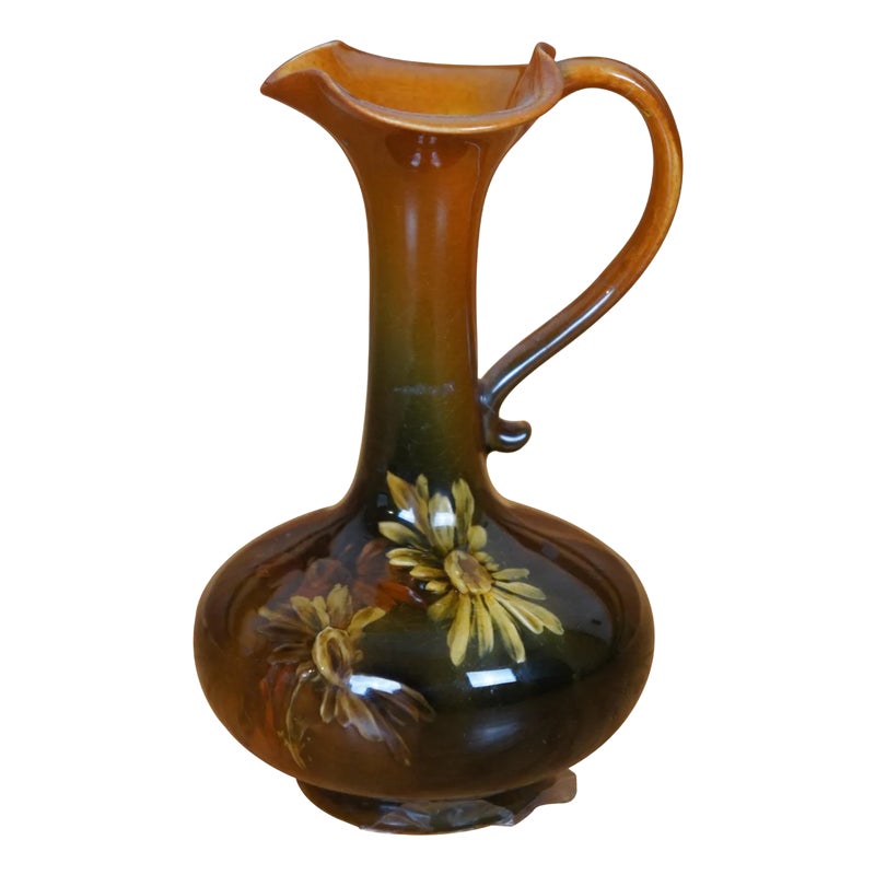 Antique Rookwood 1891 Olga Reed Floral Iris Glaze Faience Ewer Pitcher