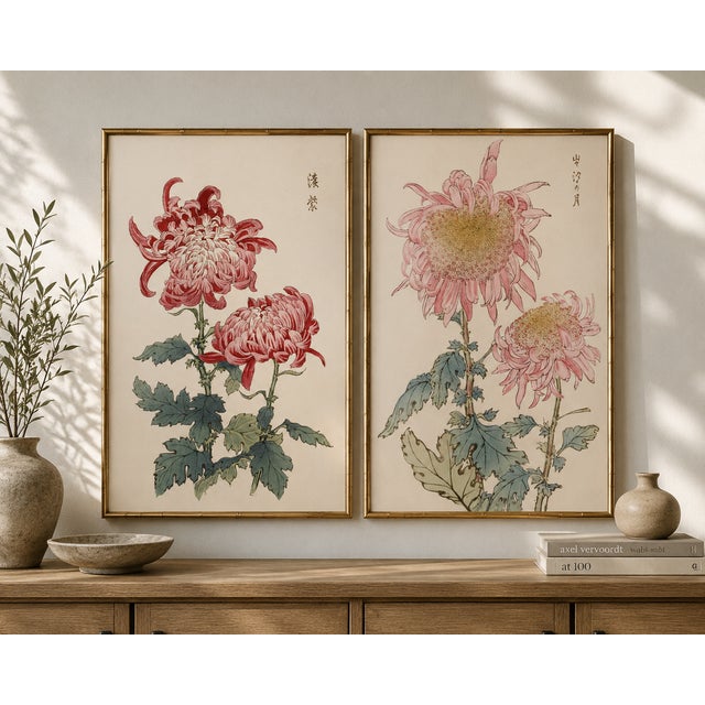 Crimson & Blush Diptych – Vintage Japanese Botanical Prints (Set of 2), 20" X 30" For Sale In Buffalo - Image 6 of 8