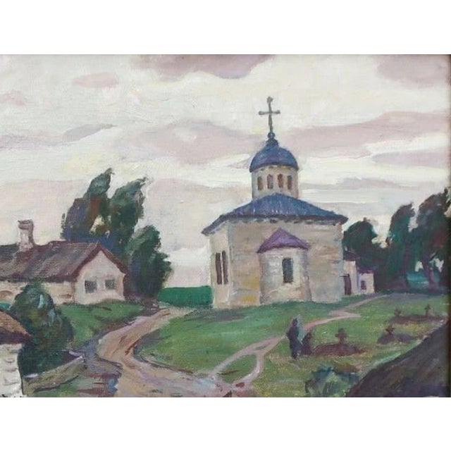 Realism Rural Landscape Antique Oil Painting Original Soviet Art Ukrainian Artist Bibik S. 70-90 1970s For Sale - Image 3 of 6