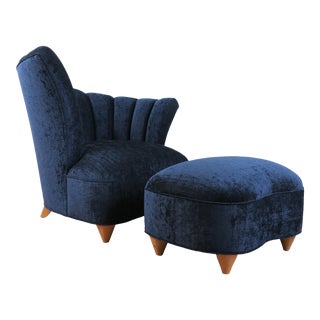 1970s Vintage Vladimir Kagan Style Lounge Chair and Ottoman For Sale