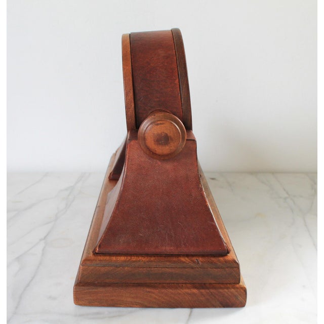 Brown Vintage Quartz Traditional Style Leather Wrapped Wooden Mantel Clock For Sale - Image 8 of 16