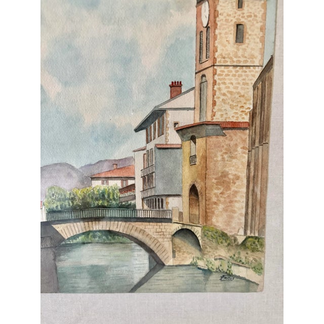 Mid 20th Century Framed French Watercolor Painting of St Jean Pied De Port For Sale - Image 9 of 12