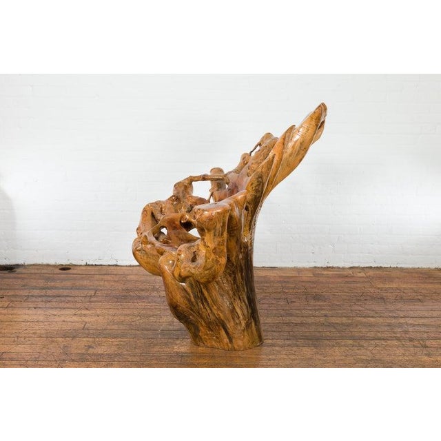 Late 20th Century Vintage Rustic Chinese Camphor Wood Tree Root Armchair with Light Varnish For Sale - Image 5 of 12