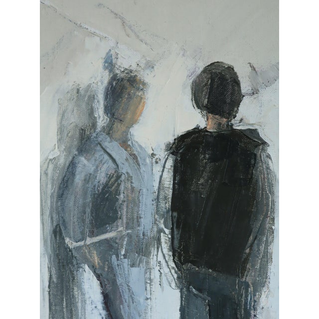 Textile 1979 Modernist 'Between Presences' Vintage Original Swedish Figurative Oil Painting, Framed For Sale - Image 7 of 12