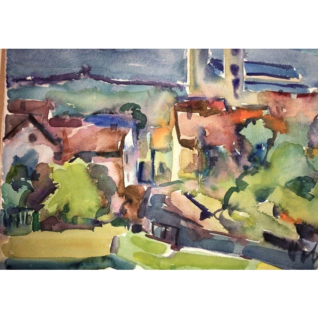 View of a Town, 1950s, Watercolor For Sale - Image 6 of 13