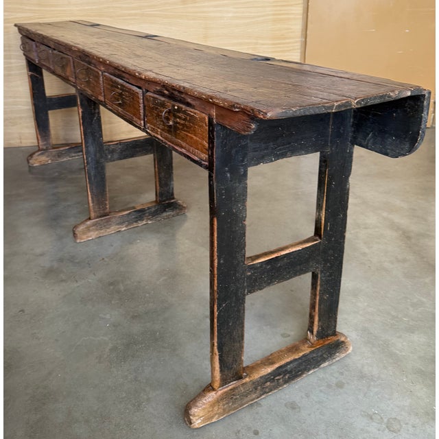 18th Century Large Solid Wood Walnut Console Table With Six Drawers For Sale - Image 6 of 17