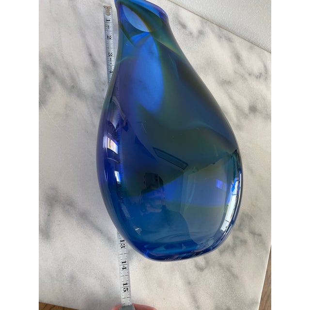 Signed James Kingwell Icefire Art Glass Vase in Blue Green & Purple For Sale - Image 9 of 9