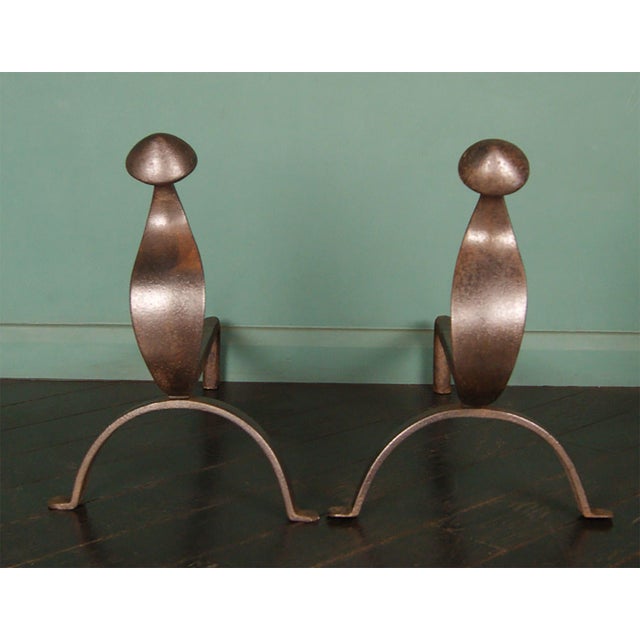 Late 19th Century Large Swan-Neck Wrought Fireplace Andirons, 1890, Set of 2 For Sale - Image 5 of 5
