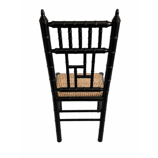 Chinoiserie Late 20th Century Black Faux Bamboo Chinoiserie Cane Accent Chair For Sale - Image 3 of 10