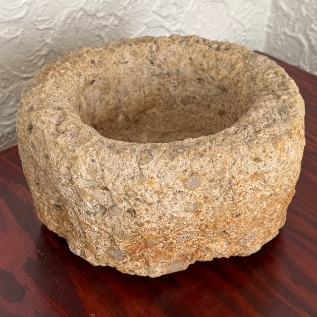 Mid 20th Century Vintage Rustic Carved Stone Bowl Planter For Sale - Image 5 of 5