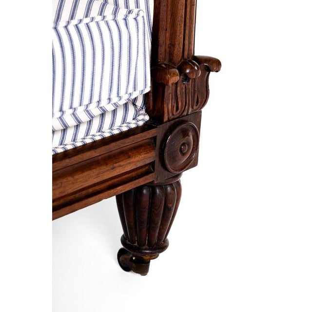 Wood Antique Corner Lounge Chair in Princeton Ticking, 1800s For Sale - Image 7 of 14