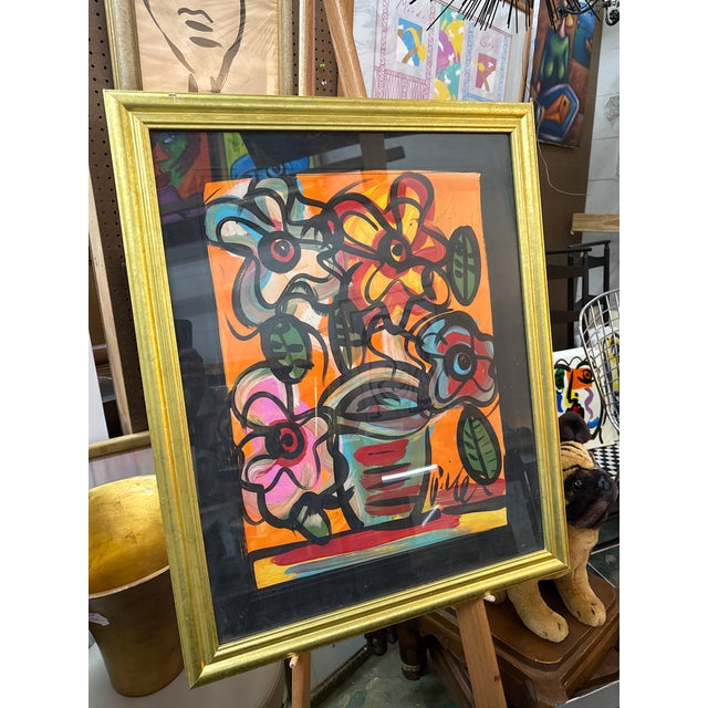 Fantastic Original Peter Keil (born 1942) Abstract flowers Painting. This wonderful piece depicts colorful still life...