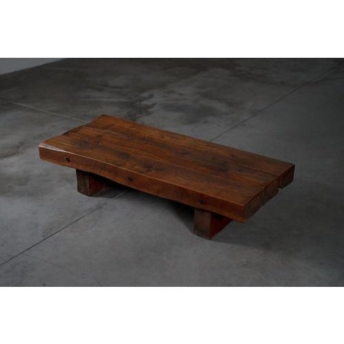 Wood Rustic Rectangular Oak Coffee Table, Netherlands, 1960s For Sale - Image 7 of 8