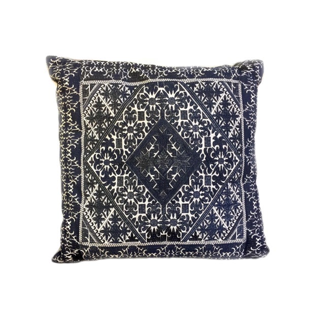 Textile Black Swati Embroidered Pillow For Sale - Image 7 of 7
