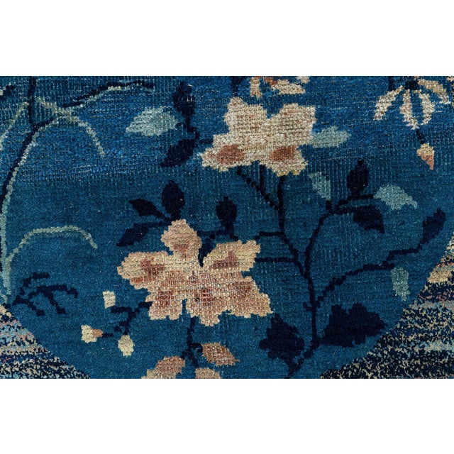 Doris Leslie Blau Vintage Chinese Floral Navy Blue Hand-Knotted Wool Rug For Sale - Image 10 of 10