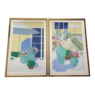 Coastal Modern Floral Still Life Paintings by Carolyn S. Connors, Signed & Dated 2013–2015 – Framed Pair For Sale