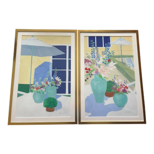 Coastal Modern Floral Still Life Paintings by Carolyn S. Connors, Signed & Dated 2013–2015 – Framed Pair