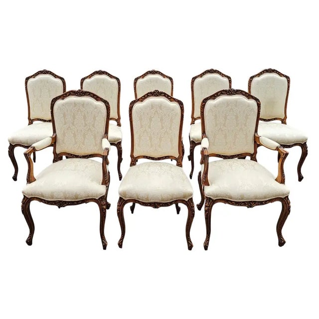 Vintage Set of 8 Carved Custom Louis XV Style Dining Chairs For Sale - Image 11 of 11