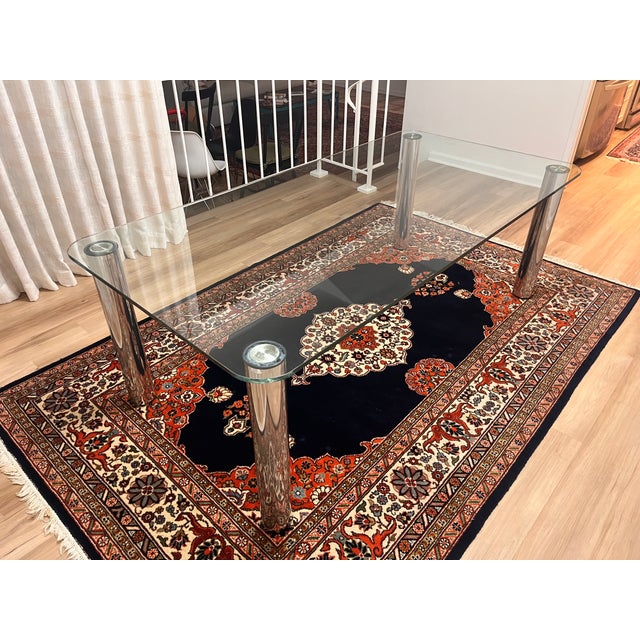 Postmodern 1980s Postmodern Glass Dining Table, Chrome-Plated Legs, Seats 6 For Sale - Image 3 of 4