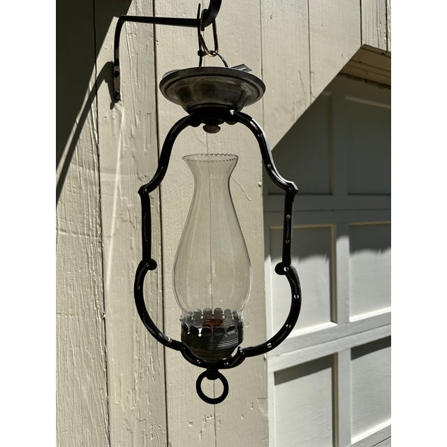 Metal Vintage 1920s Semi-Flush Ceiling Fixture With Vintage Shade For Sale - Image 7 of 7