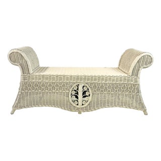 1950s Vintage Coastal Boho Chic Victorian Heywood-Wakefield Tree of Life Fiddlehead Bench For Sale