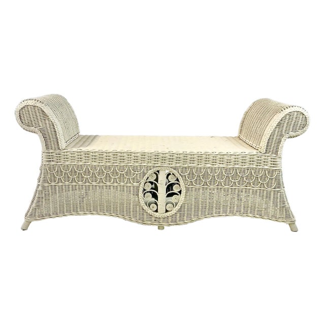 1950s Vintage Coastal Boho Chic Victorian Heywood-Wakefield Tree of Life Fiddlehead Bench For Sale